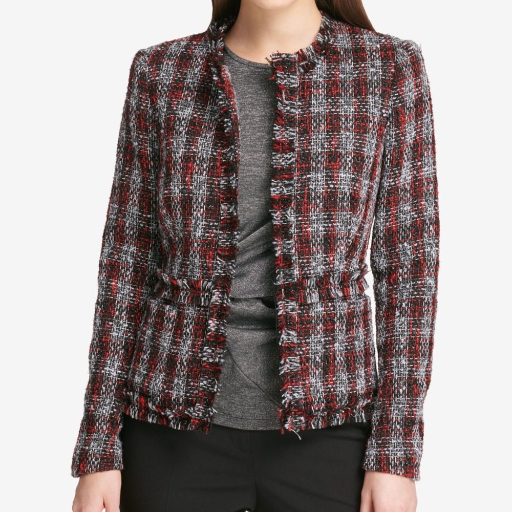 DKNY Red and Black Checkered Blazer